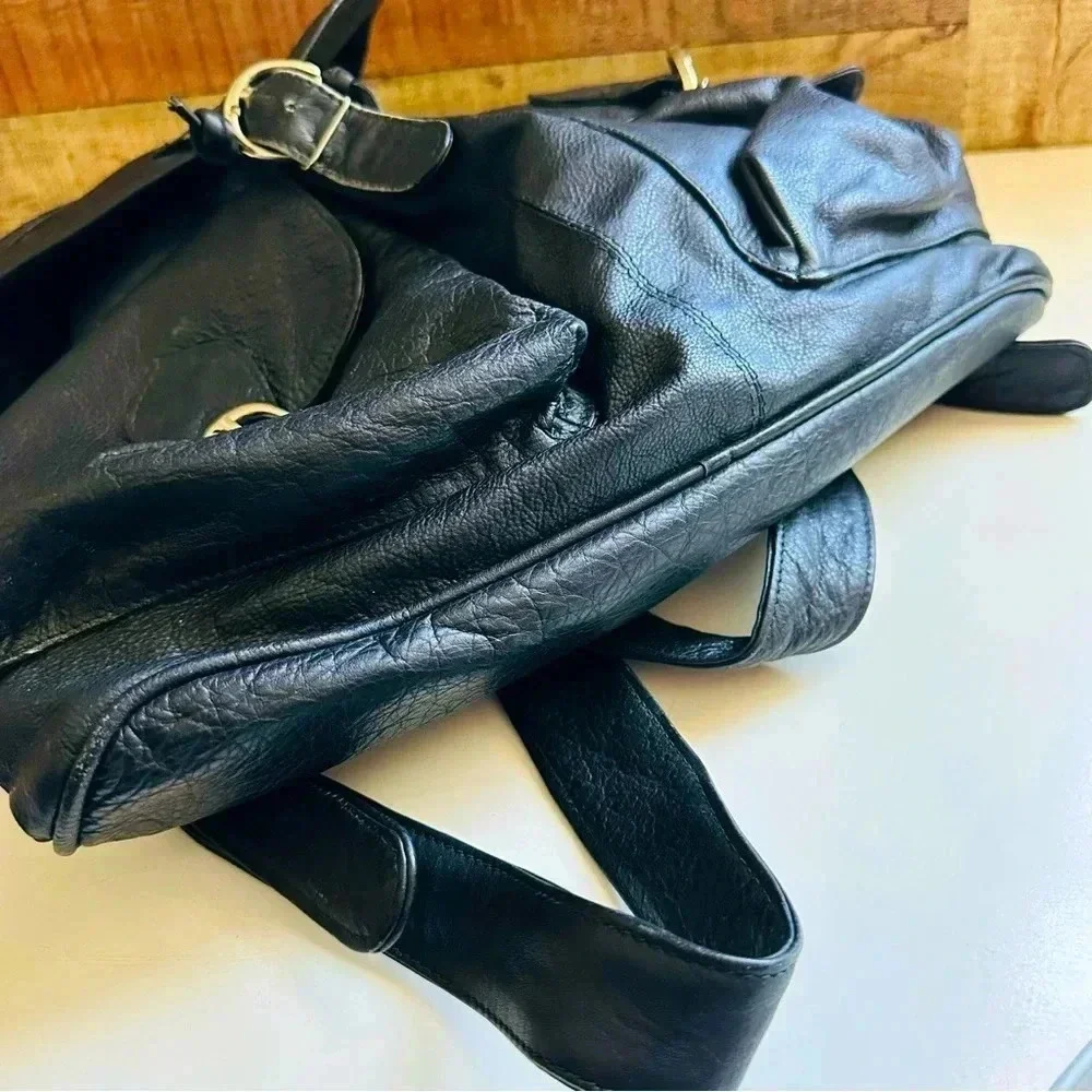 Unisex Vintage Merlin Lederwerkstatt Large Leather Backpack